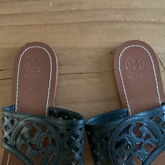 Tory Burch Black Thatched Logo Thong/Sandal SZ 9.5 - Picture 4 of 6